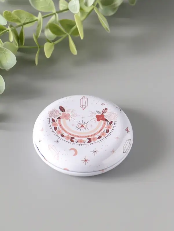 Шкатулка металл круглая "Рисунки на бежевом" набор 12 шт 6,8х6,8х1,7 см