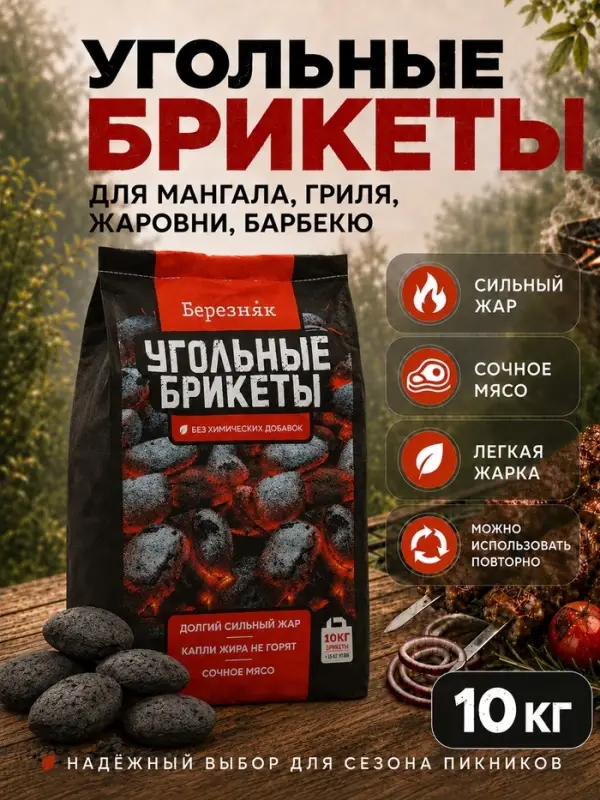 Угольные брикеты для гриля &laquo;Березняк&raquo;, 10 кг