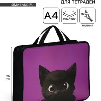 Папка для труда, А4, пластиковая, 33&times;26&times;7.5 см &laquo;Котик черный&raquo; МИКС