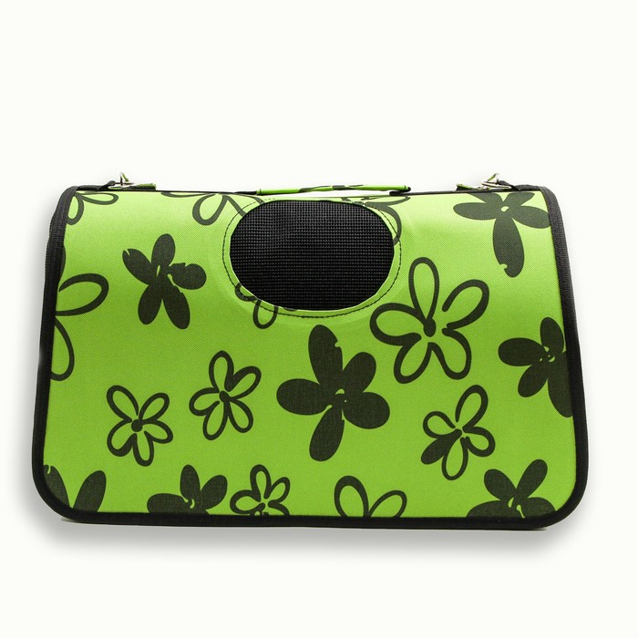 Сумка - переноска для животных  Сумка - переноска для животных "Цветы", зелёная, размер М, 40 х 21 х 27 см