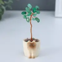 Сувенир "Котик-горшок и зелёное дерево" 12 камней 3,3х3,4х8,8 см