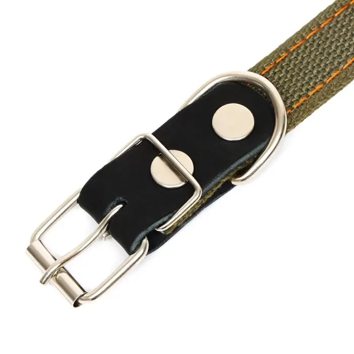 Ошейник брезентовый двухслойный, 54&times;2.5 см, ОШ 35-45 см, хаки