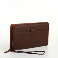 Портмоне-клатч мужской на молнии, с ручкой, наружный карман, коричневое