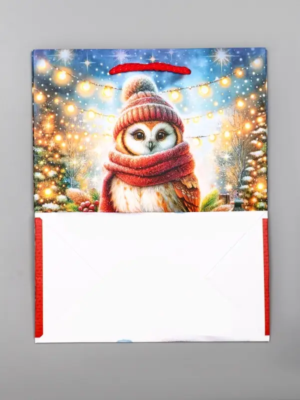 Пакет подарочный новогодний ламинированный, «Сова» , 18×10×22.3 см