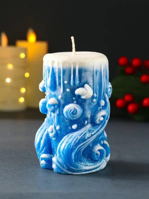 Свеча новогодняя столбик  Свеча новогодняя столбик "Волшебство" синий