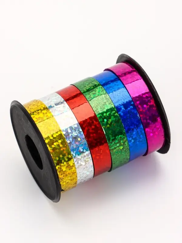 Лента упаковочная голографическая, ассорти, 6 цветов, 0.8 см &times; 3 м