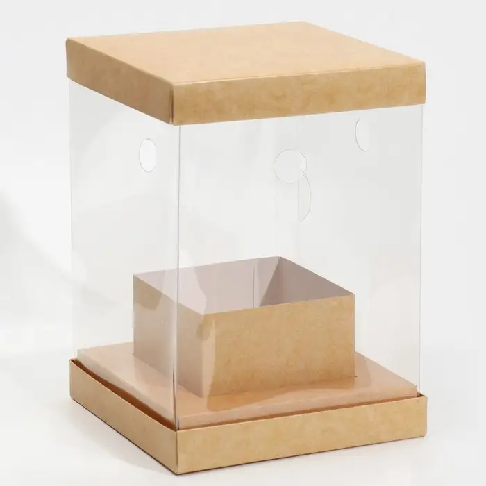 Коробка подарочная для цветов с вазой и PVC окнами складная, упаковка, &laquo;Крафт&raquo;, 16 х 23 х 16 см