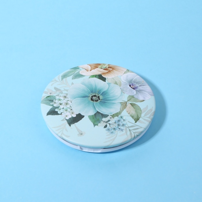 Зеркало складное «Цветы», d = 7,5 см, цвет голубой Зеркало складное «Цветы», d = 7,5 см, цвет голубой