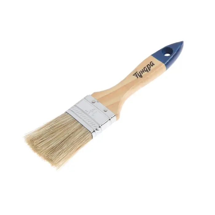 Кисть плоская ТУНДРА, натуральная щетина, деревянная рукоятка, 1.5 Кисть плоская ТУНДРА, натуральная щетина, деревянная рукоятка, 1.5", 38 мм