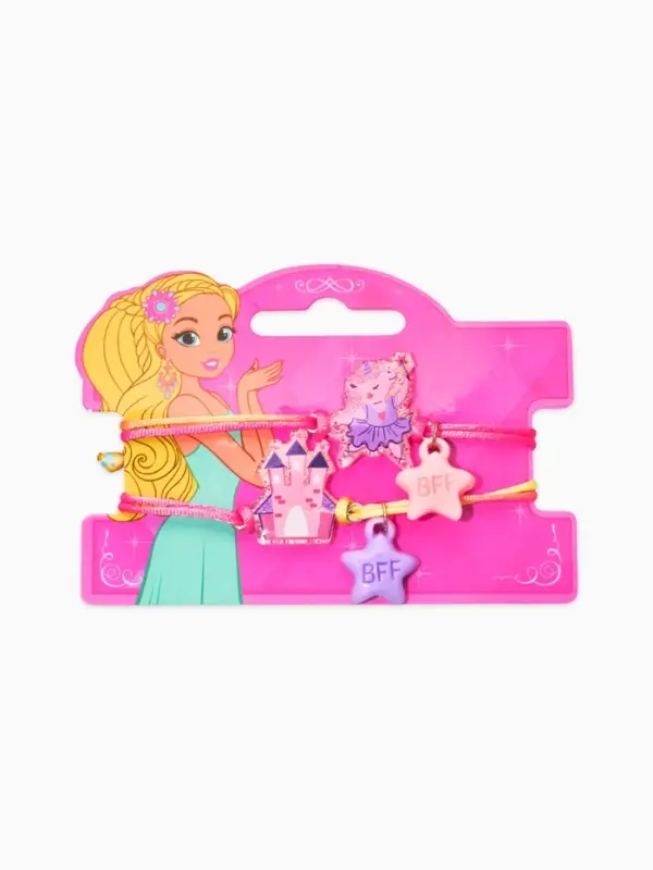 Браслеты детские парные "Выбражулька" неразлучники, замок, звезды, цвет фиолетовый