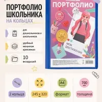 Папка-портфолио А4, Calligrata, пластиковая, на 2 кольцах, 10 файлов. МИКС