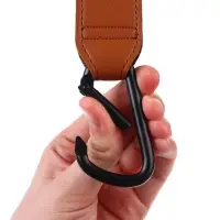 Крючок карабин для сумок на коляску, на липучке, экокожа, коричневый