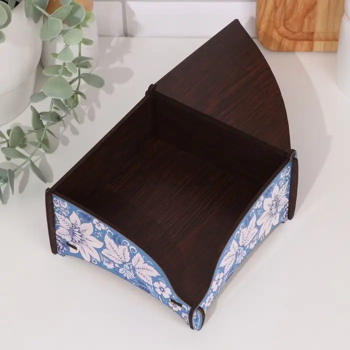 Салфетница деревянная "Гжель", цветная