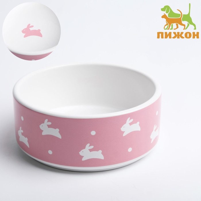 Миска керамическая  Миска керамическая "Зайчики", 300 мл, 13 x 13 x 5 cм, розовая