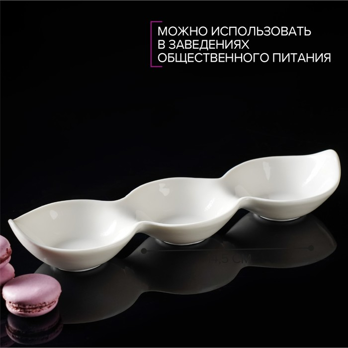 Менажница фарфоровая 3-х секционная Magistro «Бланш», 28×8,5×4,5 см, цвет белый