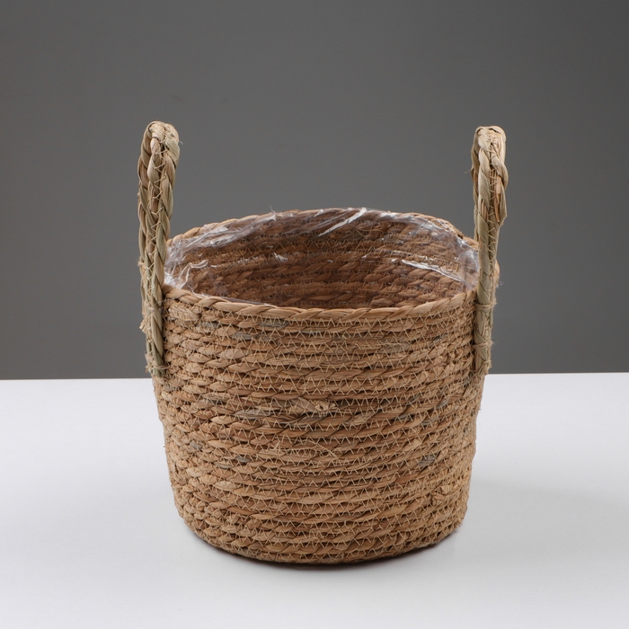 Кашпо плетеное  Кашпо плетеное "Кения" цилиндр с ручками, 21,5х21,5х18,8 см, натуральный