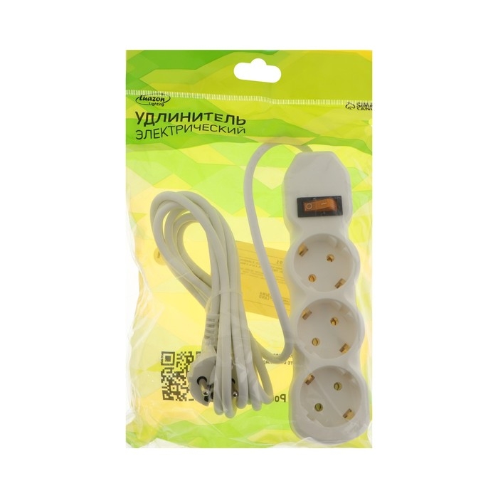 Удлинитель Luazon Lighting ECO, 3 розетки, 2.7 м, 16 А, 3500 Вт, ПВС 3х1 мм2, с з/к, с выкл Удлинитель Luazon Lighting ECO, 3 розетки, 2.7 м, 16 А, 3500 Вт, ПВС 3х1 мм2, с з/к, с выкл