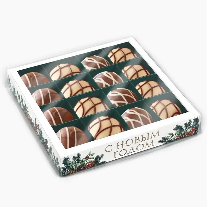 Коробка под 16 конфет с ячейками &laquo;Новогодняя ботаника&raquo;, 19&times;19&times;3 см
