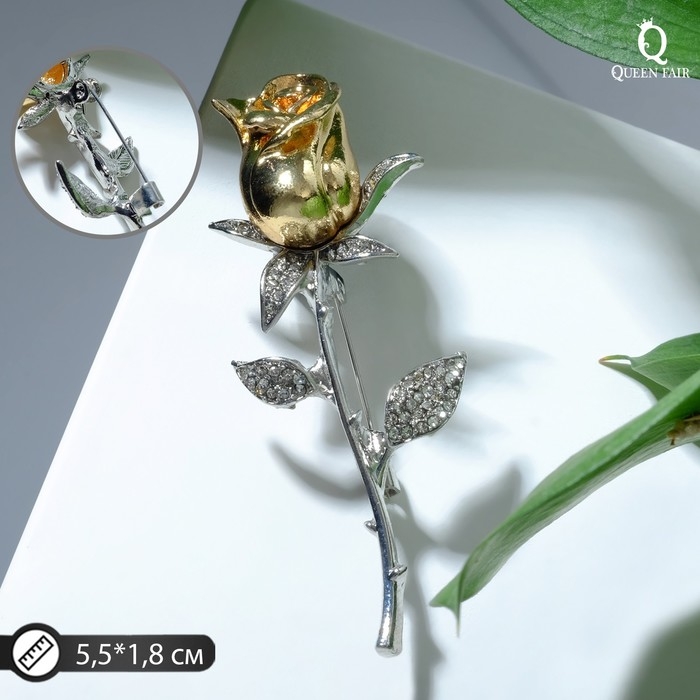 Брошь «Цветок» роза, цвет белый в серебряно-золотом Брошь «Цветок» роза, цвет белый в серебряно-золотом