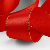 Лента атласная, с золотым люрексом, 25 мм, 23&plusmn;1 м, красная №026