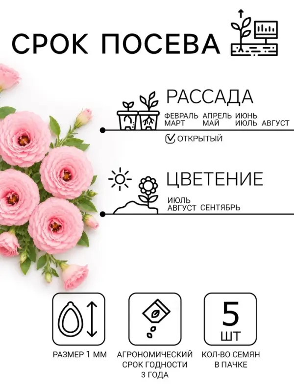Семена цветов Эустома махровая "Велюр", розовая, F1, в ампуле, 0,005 г.