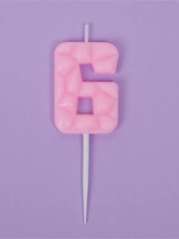 Свеча для торта &laquo;Цифра 6&raquo;, светло-розовая