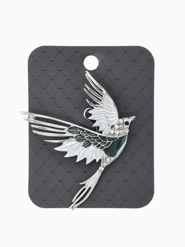 Брошь "Феникс снежный", цвет серо-зелёный в серебре