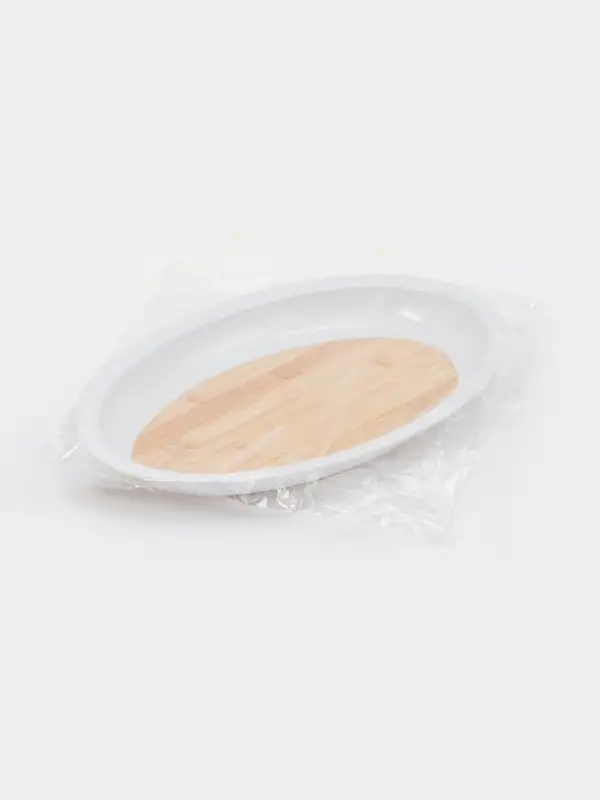 Поднос &laquo;Иллюзия бамбука&raquo;, овальный, пластик, 38.5&times;25.5&times;4 см, белый, бежевый