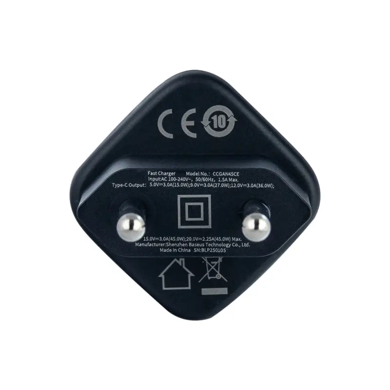 Переходник сетевого зарядного устройства на Type-C 45W GAN P10176800123-00 Baseus черный
