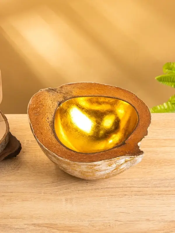 Чаша из кокоса, 18×18×10 см, бежево-золотая Чаша из кокоса, 18×18×10 см, бежево-золотая