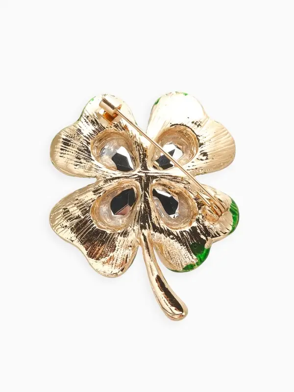 Брошь &laquo;Клевер&raquo;, на удачу, цвет изумрудный в золоте