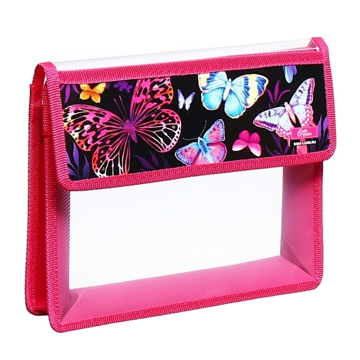 Папка для тетрадей А5 (230 х 190 х 50 мм), с клапаном на липучке, пластик/текстиль, Calligrata,  Папка для тетрадей А5 (230 х 190 х 50 мм), с клапаном на липучке, пластик/текстиль, Calligrata, "Бабочки"
