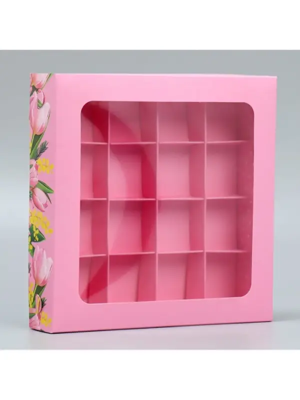 Коробка для конфет, кондитерская упаковка, 16 ячеек &laquo;От всего сердца&raquo;, 18.9&times;18.9&times;3.8 см