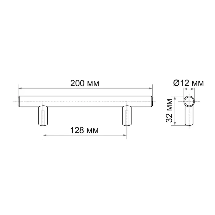 Ручка-рейлинг CAPPIO FRIDA, нержавеющая сталь, d=12 мм, м/о 128 мм, цвет черный