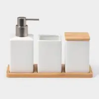 Набор аксессуаров для ванной комнаты SAVANNA Square, 4 предмета, дозатор для мыла, 2 стакана, подставка, белый