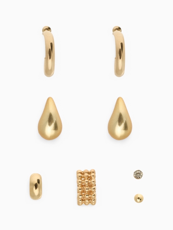 Набор серьги и каффы 8 шт. «Кольца» капли, цвет золото