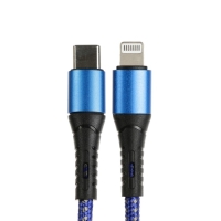 Кабель Type-C - Lightning, 3 А, 66 W, быстрая зарядка, тканевая оплётка, 1 метр, синий