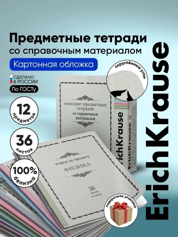 Тетради предметные ErichKrause &laquo;Академкнига&raquo;, 12 предметов, 36 листов, со справочным материалом, обложка из мелованного картона