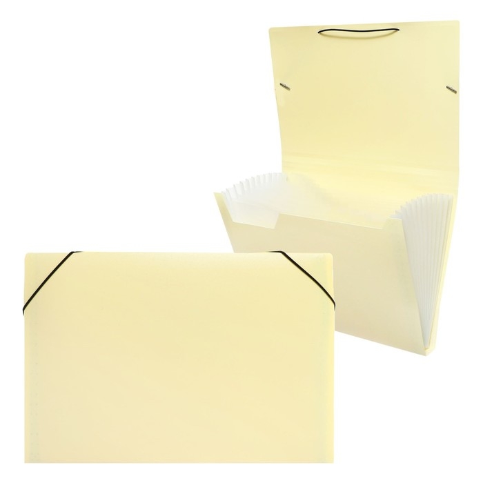 Папка картотека А4, Calligrata Папка картотека А4, Calligrata "Акварель", 13 отделений, пластиковая, 700 мкм, ванильная, резинка чёрная