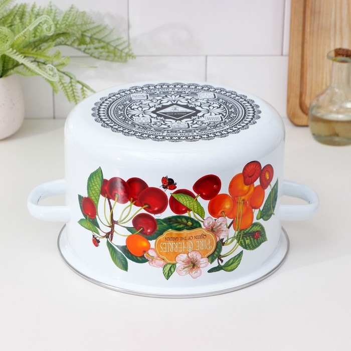 Кастрюля эмалированная «Черешня», 5.5 л, индукция, цвет белый Кастрюля эмалированная «Черешня», 5.5 л, индукция, цвет белый