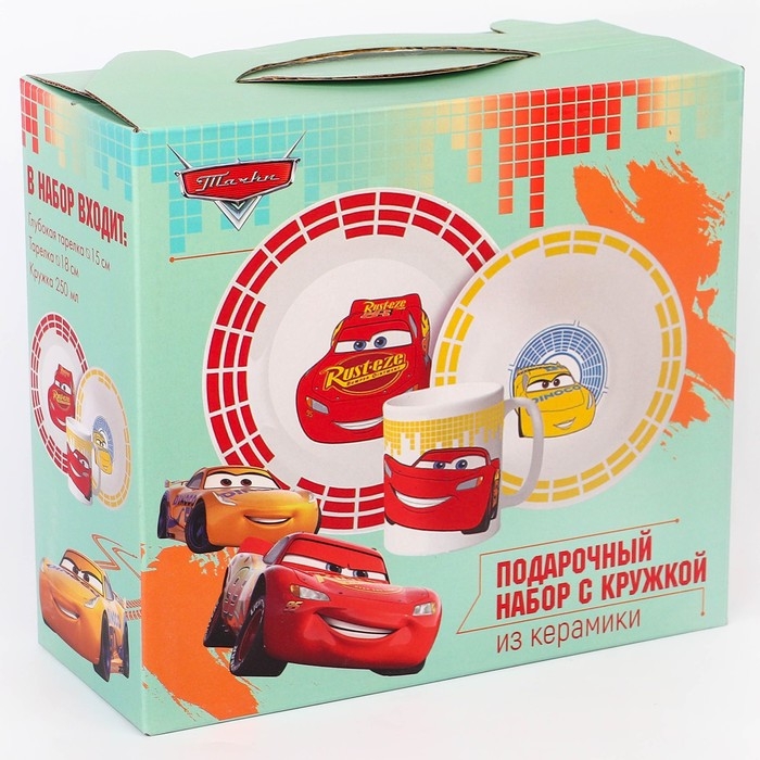 Набор посуды, 3 предмета: тарелка Ø 16,5 см, миска Ø 14 см, кружка 200 мл, Тачки Набор посуды, 3 предмета: тарелка Ø 16,5 см, миска Ø 14 см, кружка 200 мл, Тачки