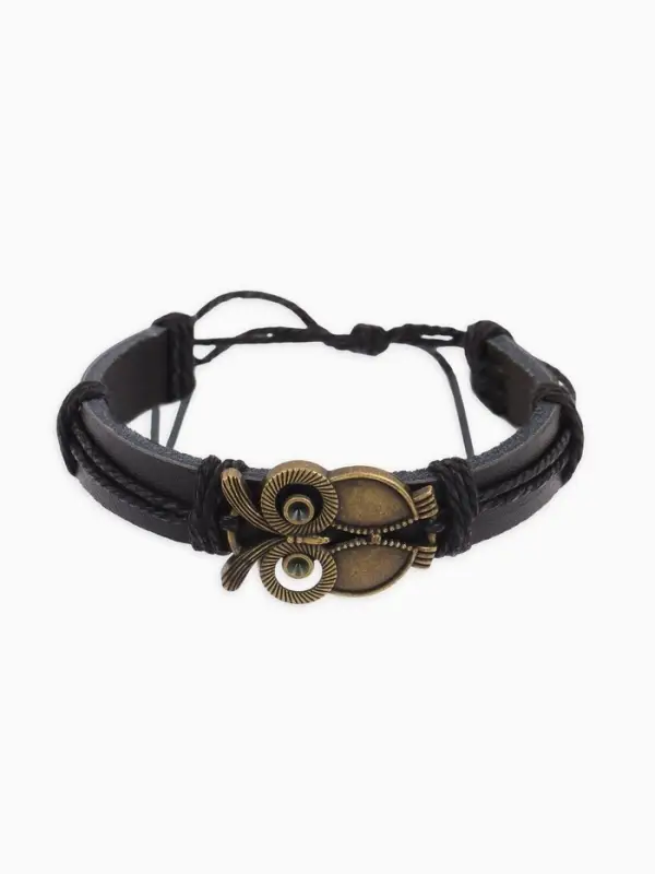 Браслет кожаный &laquo;Стиль. Сова&raquo;, d=6 см, чёрный в чернёном золоте