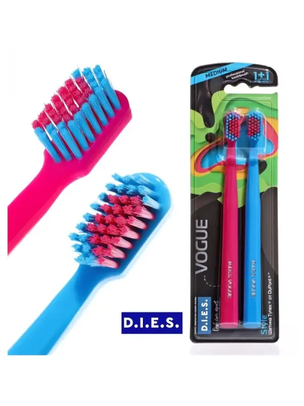 Зубная щётка D.I.E.S. Vogue Style средней жёсткости, 1+1 шт.