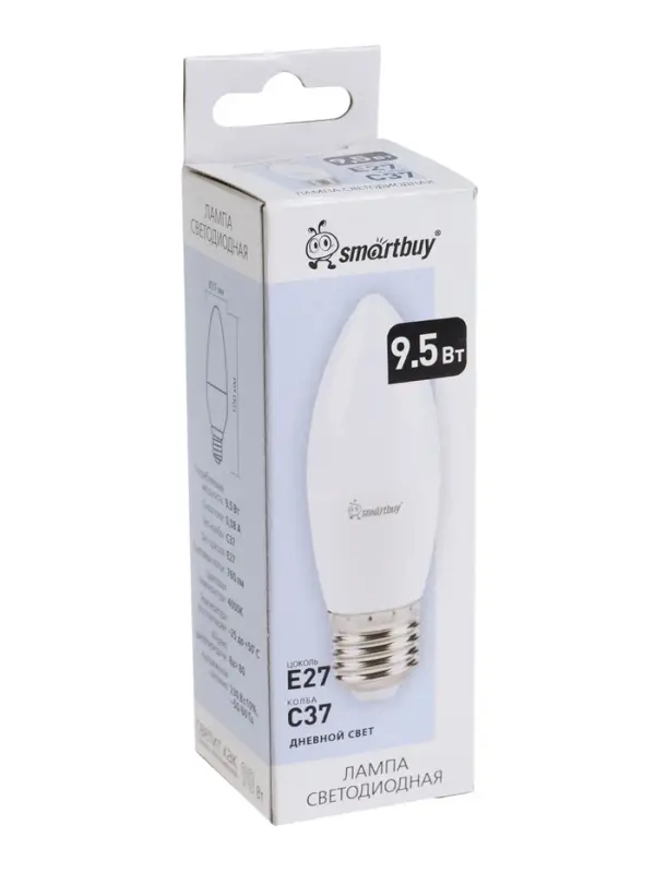 Лампа светодиодная Smartbuy, Е27, C37, 9.5 Вт, 4000К, свечение белое