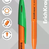 Ручка шариковая ErichKrause. R=301 Orange Stick, зелёный стержень, узел 0.7 мм