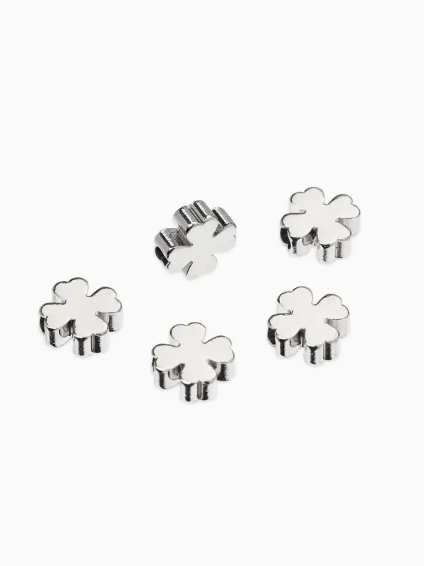 Бусина-разделитель родированный &laquo;Клевер&raquo;, 7&times;7 мм, (набор 10 штук), медь, цвет серебро