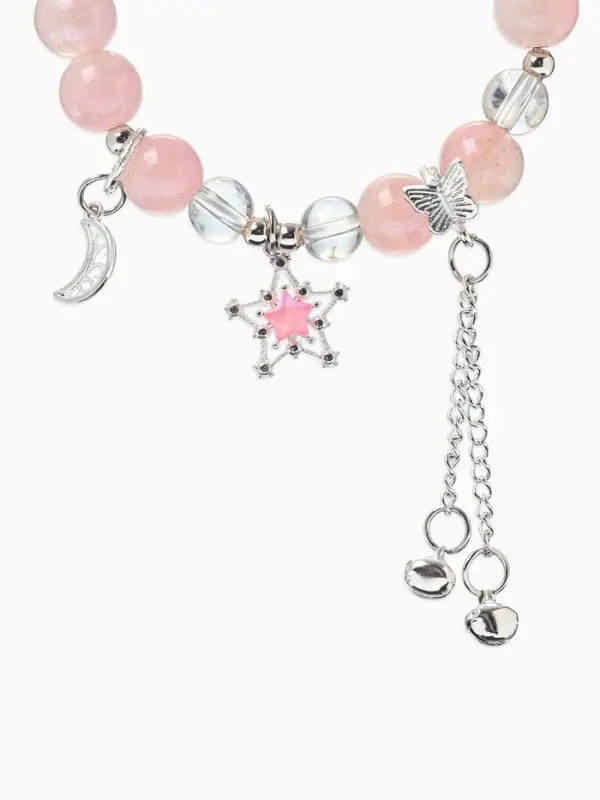 Браслет с подвесками &laquo;Сахарный. Ночное небо&raquo;, d=6 см, шар № 10/8, розовый, белый в серебре