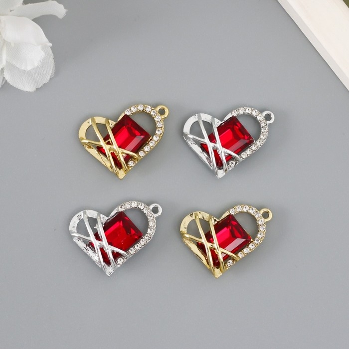 Декор для творчества металл, стразы Декор для творчества металл, стразы "Сердце в переплёте" набор 4 шт 2,7х2,2 см