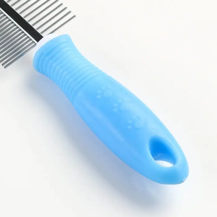 Расчёска для шерсти &laquo;Комфорт&raquo;, 19.5&times;5.2 см, двухсторонняя, нескользящая ручка, голубая