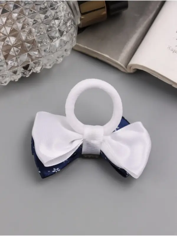 Резинка для волос «Школьница», бант микс, 6 см, бело-синий, МИКС